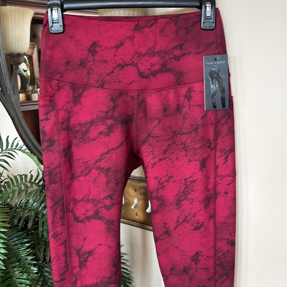 Brand New LegEnd Leggings Red Marble 7/8 High Waisted w/ Pockets Activewear - Picture 4 of 15